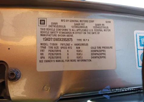 1999 GMC Envoy z USA, uszkodzony, nr VIN 1GKDT13W0X2952675